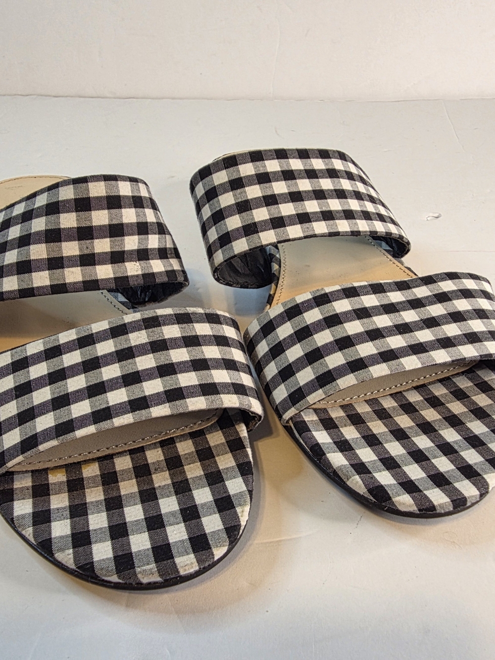 Bar III Black & White Gingham Double Strap Slide Sandals Size 7.5